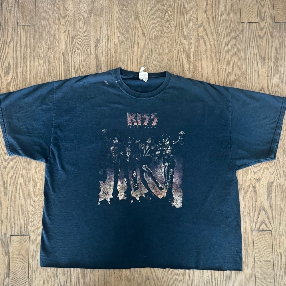 Vintage 1990’S KISS Destroyer Cropped Band Tee Rock Shirt 2XL Jerzees HiDensi-T